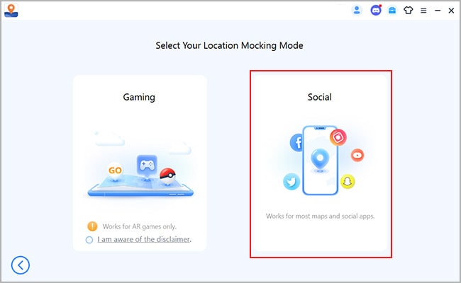 select social mode to fake location on whatsapp
