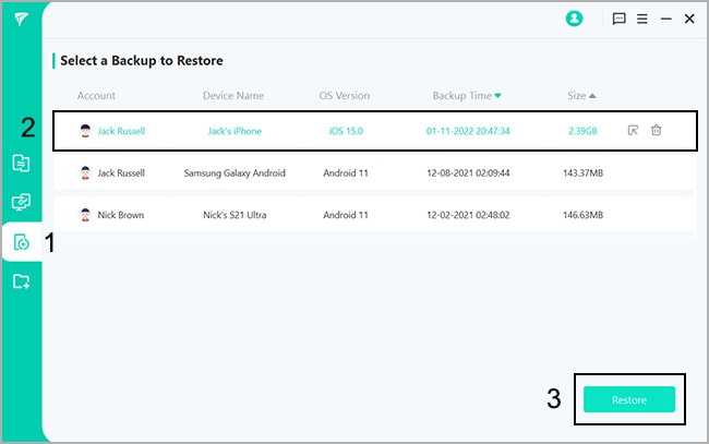 select iphone line backup for restoring it to android