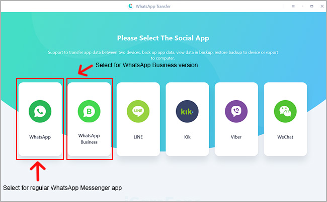 select whatsapp or whatsapp business