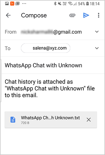 forwarding WhatsApp chats from Android to email