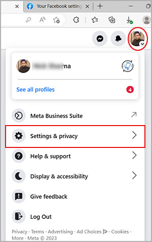 open settings and privacy section facebook