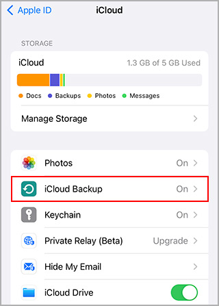 turn off icloud backup on iphone