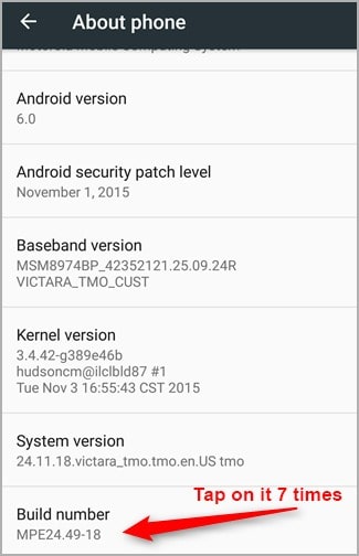 unhide developer option menu android