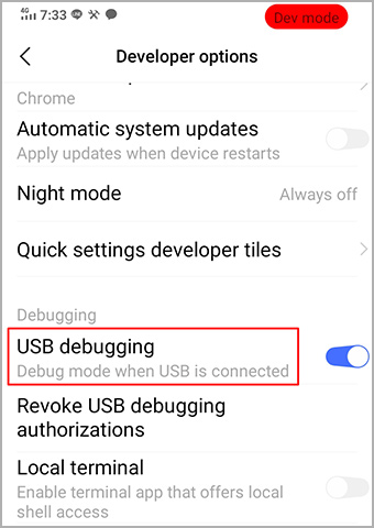 enabling usb-debugging mode on android