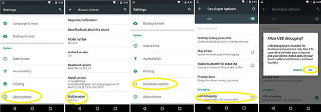 enabling USB debugging on android