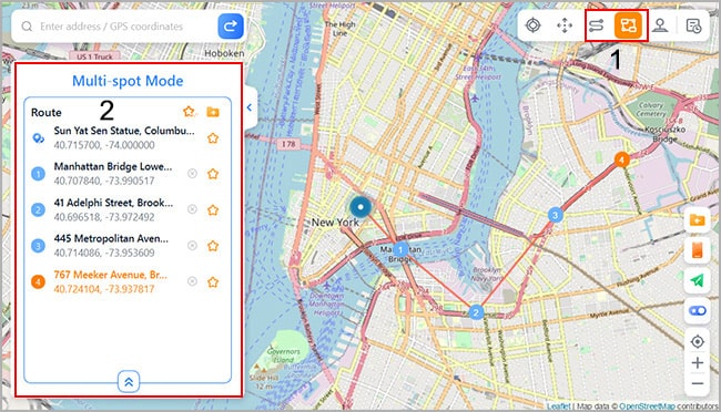 select multi-spot mode for faking location on whatsapp