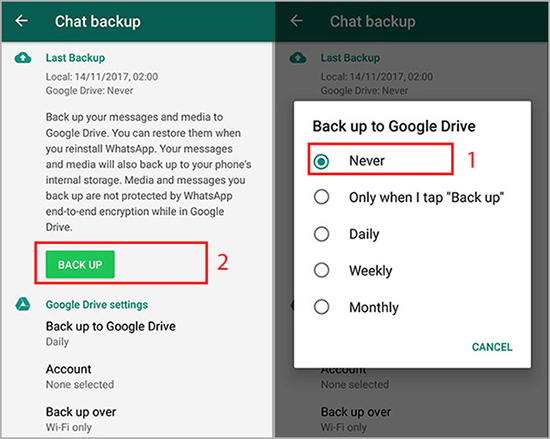 creating backup of WhatsApp chats on Android