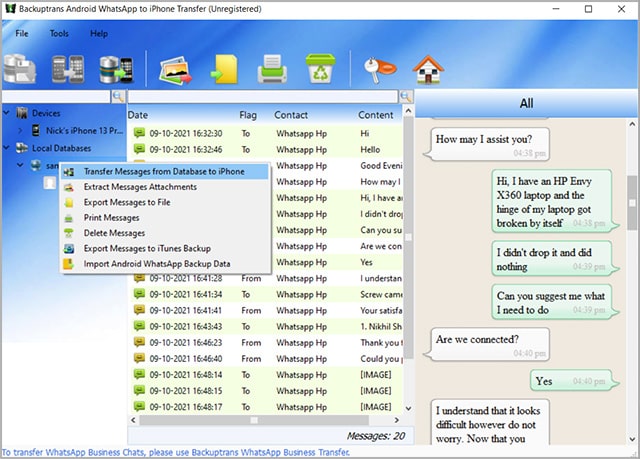 using backuptrans for transferring whatsapp messages from android to iphone 13